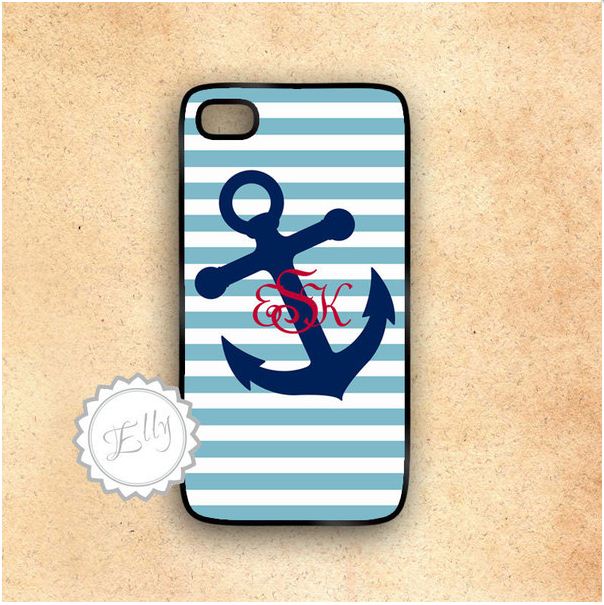 Anchor Nautical Stripes Custom Monogram Iphone Case Hard Cover